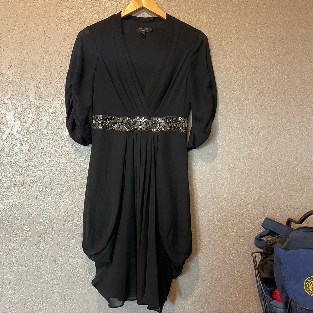 Ted Baker Black Midi Dress with Embellished Waist